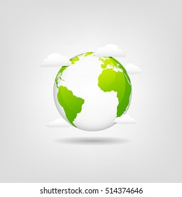 Green globe with cloud icon, Ecology Friendly and Environmental symbol, vector illustration