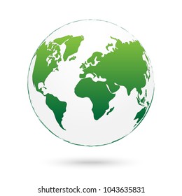 Green of globe earth planet  isolated on white background. Vector illustration.