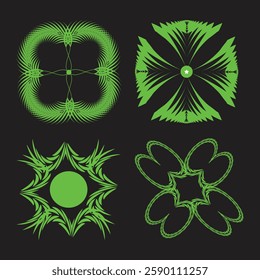 Green globe element  pattern fashion set vector design,  