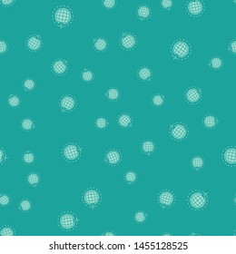 Green Globe with flying plane icon isolated seamless pattern on green background. Airplane fly around the planet earth. Aircraft world icon.  Vector Illustration