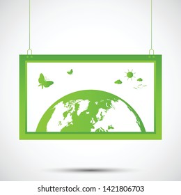 Green Globe In The Frame.Ecology and Environmental Concept
