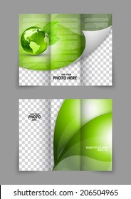 Green globe and leaves tri-fold brochure template for ecology design