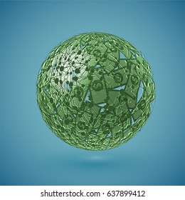 Green globe made of money with connections, vector illustration