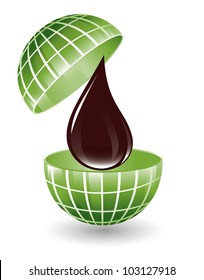 Green globe with oil drop