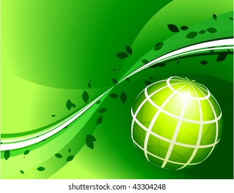 Green Globe on Green Background Original Vector Illustration Wave Internet Background