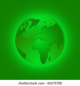 Green globe on green background. Vector.