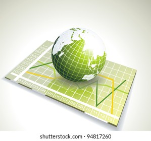 green globe on glass with various diagram