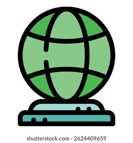 Green globe placed on a base, symbolizing environmental awareness and global connectivity