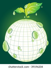 Green globe and rain drops
