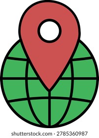 A green globe with red location pin icon represents global positioning and worldwide travel.
