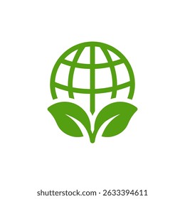 A green globe surrounded by lush leaves symbolizes the harmony needed between our planet and nature, representing efforts towards ecofriendliness and sustainability for a better future