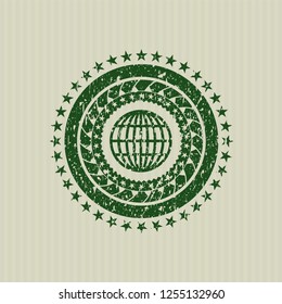 Green globe, website icon inside rubber texture