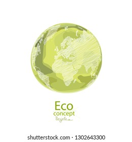 Green globe white background. Environmentally friendly world. Vector illustration of ecology the concept of infographics modern design. Ecological concepts to save the planet.