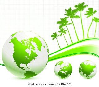 globos verdes sobre fondo de internet con palmeras