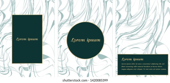 Green, Glod, white marble template, artistic covers design, colorful texture, realistic cube, backgrounds. Trendy pattern, graphic poster, geometric brochure, cards. Vector illustration