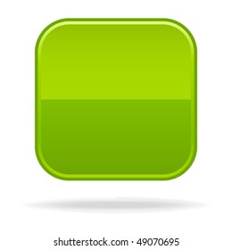 Green glossy blank rounded squares buttons with drop shadow on white background