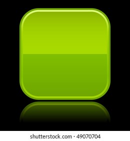 Green glossy blank rounded squares buttons with reflection on black background
