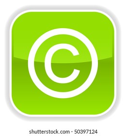 Green glossy button with copyright symbol on white