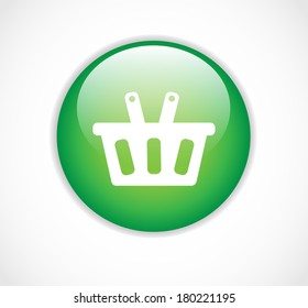 Green glossy button with e-commerce basket vector