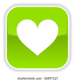 Green glossy button with heart symbol on white
