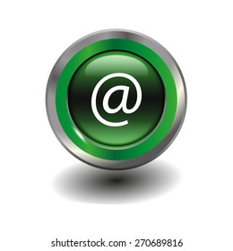 Green glossy button with metallic elements and white icon email, vector design for website
