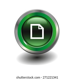 Green glossy button with metallic elements and white icon file, vector design for website