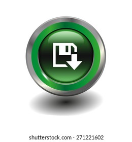 Green glossy button with metallic elements and white icon download, vector design for website