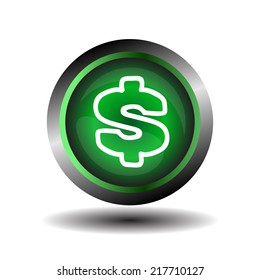 Green glossy Dollar sign button vector