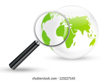 Green glossy Earth with magnifier