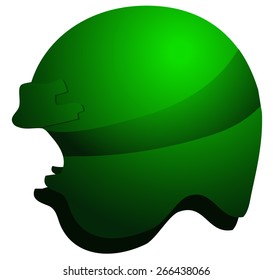 Green Glossy Helmet Side View, Vector Illustration isolated on White Background. 
