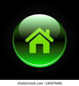 Green glossy home button on black