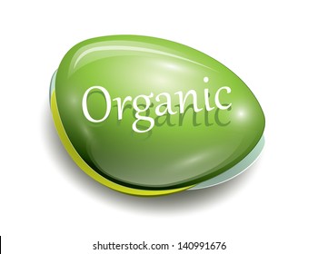 Green glossy icon, organic text, EPS 10, isolated