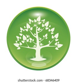 a green glossy icon with a tree
