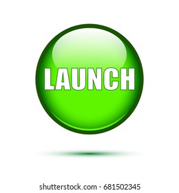 Green glossy Launch button on white background