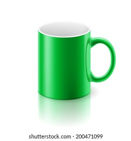 Green glossy  mug on the white background.