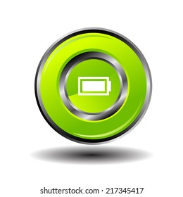 Green glossy round button Battery Vector