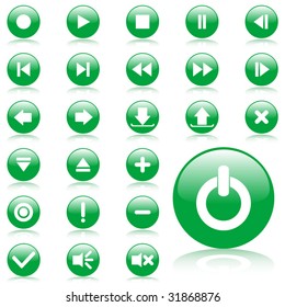 Green glossy vector media icon set