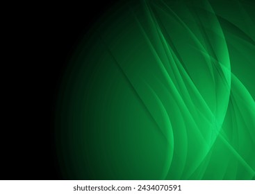 Green glossy waves and stripes abstract futuristic background. Vector design