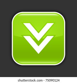 Green glossy web 2.0 button with download sign. Rounded square button with shadow on gray. 10 eps