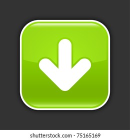 Green glossy web 2.0 button with arrow download sign. Rounded square icon with shadow on gray. 10 eps