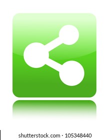 Green glossy web button with share sign on white