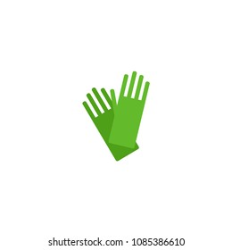 Green gloves cleaning rubber equipment, vector illustration.