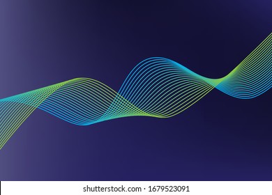 Green glow beam abstract wave on dark blue background.Design for technology ,music soundwave equalizer concept.Vector.Illustration.