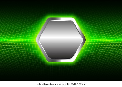 Green Glow Picture With A Silver Bronze Hexagon With Glitter Abstract Color Shapes For Your Business Concept Vector Illustration Black Green Background