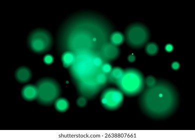 Green glowing bokeh. Multiple soft circles of vibrant green with blur and glow on dark background. Fits energy, digital, nature-inspired abstract visuals.