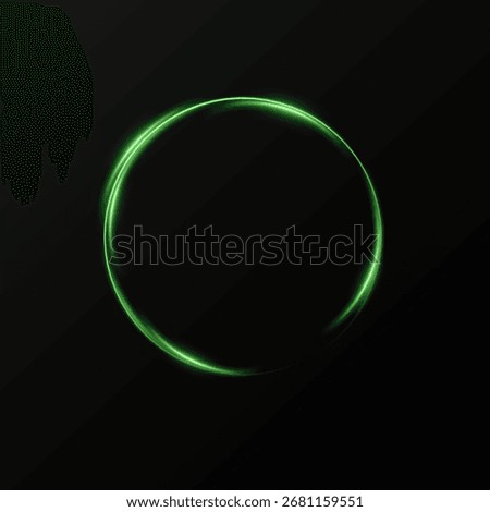 Green glowing circle  abstract light lines effect on dark background, futuristic neon vortex, spiral wave, circular shine, luminous swirl, modern motion illustration