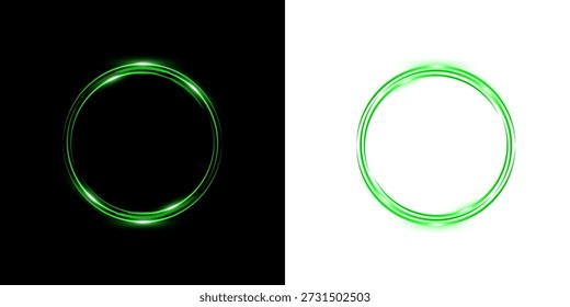 Anillo De Luz Circular Brillante Verde Aislado Sobre Fondo Blanco Y Negro