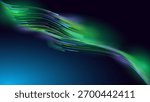 Green Glowing Dots Wave Lines Abstract Background. Futuristic Energy Flow, Digital Tech, Data Stream Design, Sustainable Renewable Energy Presentation Backdrop. Green Tech and Science Vector.