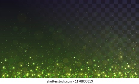 Green Glowing Dust From Below, Sparks On A Transparent Background, Lights