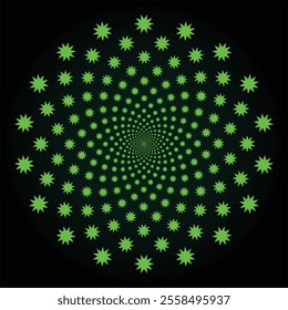 A green glowing floral kaleidoscope pattern background